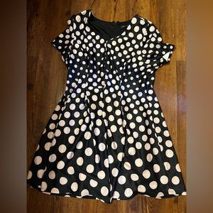 Black and pink polka dot swing dress